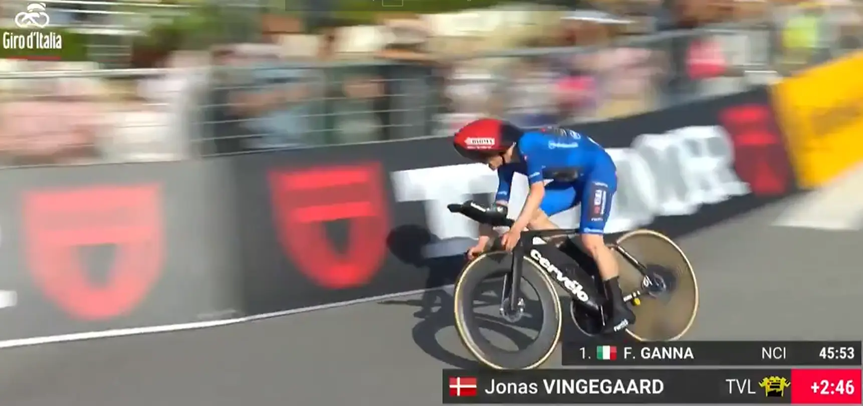 Tom Dumoulin watches Vingegaard ride a bigger chainring than Ganna in Giro time trial