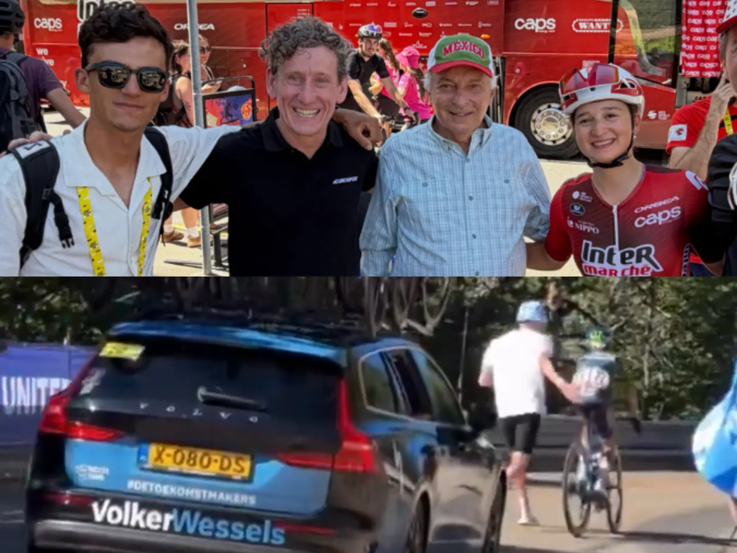 Tadej Pogačar and Isaac del Toro visit partners at Tour de France Femmes