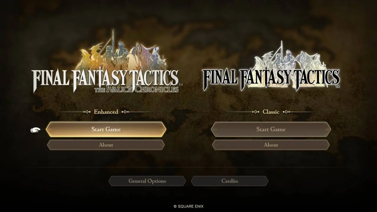 Final Fantasy Tactics the Ivalice Chronicles keuzescherm