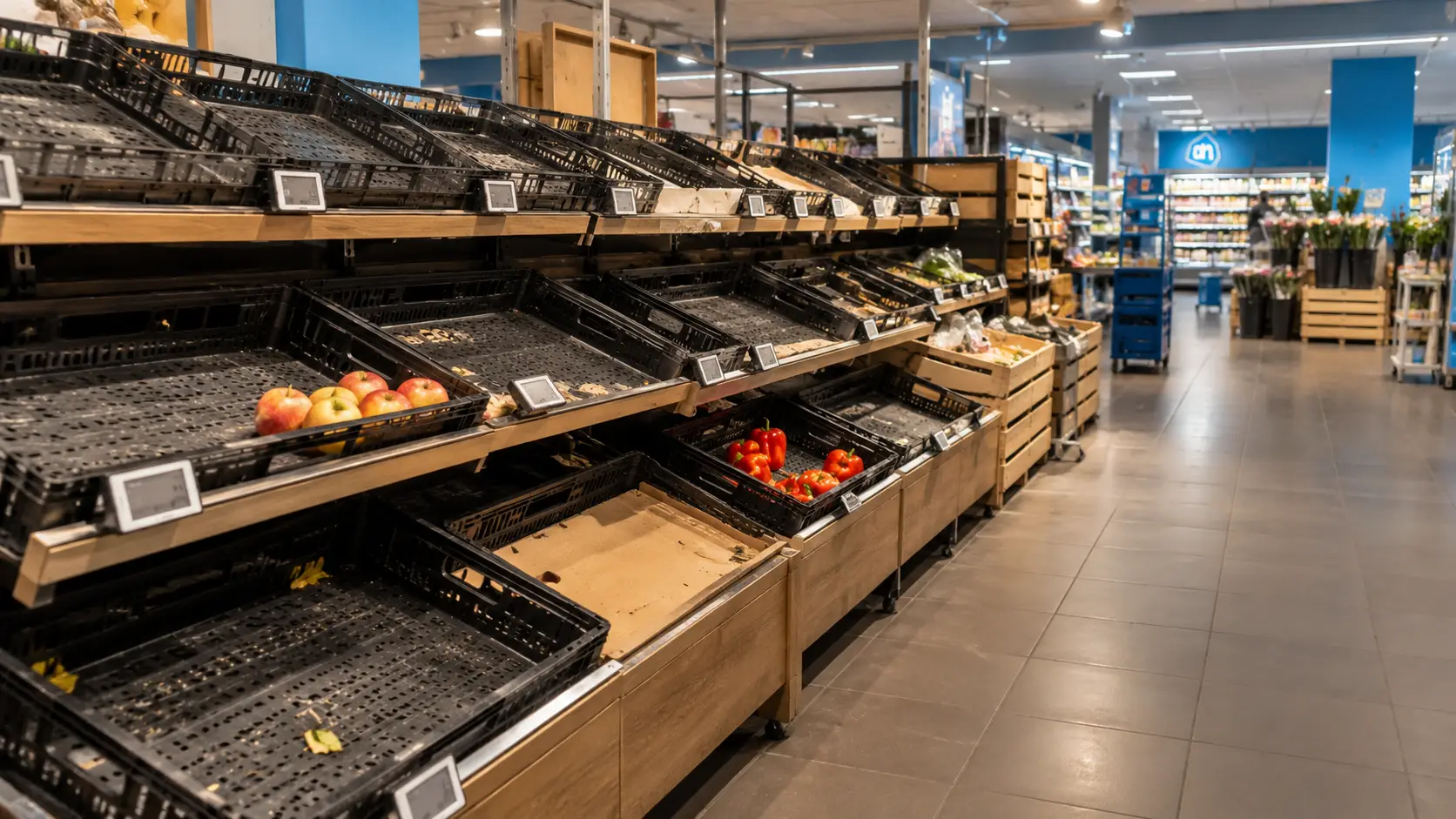 Lege groenteafdeling in de supermarkt