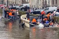 Boot zinkt in Amsterdamse Hersengracht, Feestvierders halen nat pak