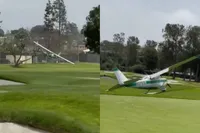 Vliegtuig maakt stuiterende noodlanding op golfbaan in Californië tussen de ballenmeppers