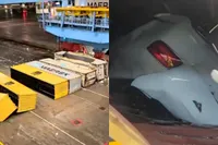 Video: Vrachtcontainers met luxe auto’s crashen in haven Rotterdam