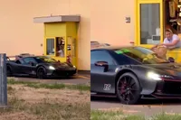 Charles Leclerc en vriendin Alexandra Saint Mieux met Ferrari door McDrive na GP Imola