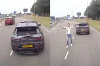 Alfa Romeo-rijder doet brake check voor vrachtwagenchauffeur, auto total loss