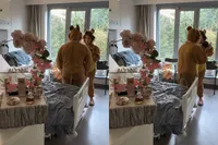 Baby eruit, hechtingen erin en dan geboorte baby aankondigen zoals in de Lion King