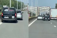 Ondertussen op een snelweg in Belgie: Mercedes heeft haast, maar grijze auto werkt niet mee