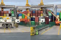 Ongeluk in de haven van Antwerpen: vrachtwagen bungelt in de lucht