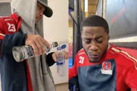 Papa Tolletje laat ze even een ‘slokkie water’ nemen na het sporten… of toch niet