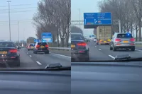 Heel zwaar beveiligd transport rijdt over de A27