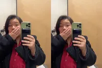 Hele ranzige vrouw heeft bezoek gebracht aan paskamer in de Primark