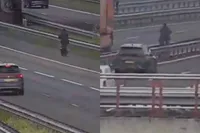 Fatbike-hersenloze denkt dat A16 richting Van Brienenoordbrug gewoon een fietspad is