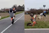 Amateur stuntman gaat voor prachtige dubbel fail, maar echte props gaan naar de cameraman