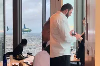Huwelijksaanzoek in Los Angeles gaat viraal: helikopter verschijnt ineens naast restaurantraam