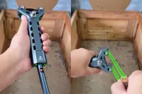 Deze semi-automatische katapult heeft een magazijn voor 12 stalen kogeltjes