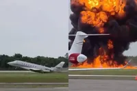 Gulfstream privéjet keert terug vanwege storing en verandert bij landing in enorme vuurbal