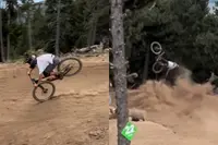 MTB-er Lucas bij Lake Tahoe blijft nog even oefenen na flinke wipeout