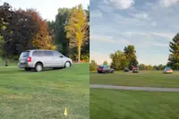 Golfers kijken verbaasd toe terwijl politieachtervolging over de fairway dendert