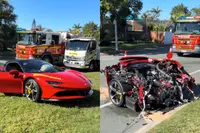 Ferrari SF90 Spider breekt doormidden na zware crash, bestuurder overleeft wonderwel