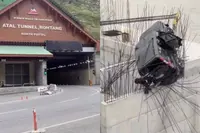 Bizarre crash in India: SUV maakt salto en eindigt op brug in aanbouw