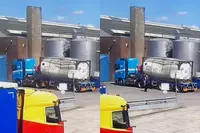 Tankwagen implodeert twee keer terwijl chauffeur ernaast loopt