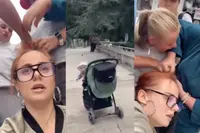 Vrouw blijft filmen terwijl ze vanwege jaloerse rivale bij haar haren wordt gegrepen