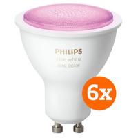 Koop de Philips Hue White and Color GU10 Bluetooth 6-pack met korting