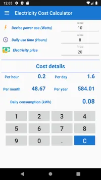 Calculating electricity cost sale