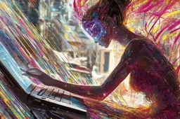 Een vrouw schrijft prompts voor AI op haar laptop