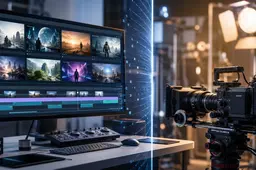 ByteDance AI-video generation represented beside professional filmmaking equipment amid new Hollywood copyright safeguards.