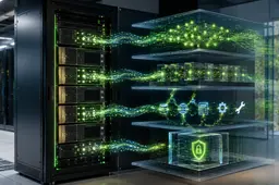 GPU server infrastructure with layered AI workflows and secure sandboxing in a modern data center.