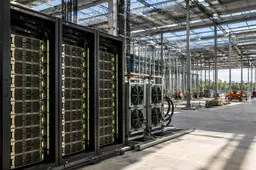 GPU-serverinfrastructuur staat in een nog niet voltooid datacenter dat in Georgia in aanbouw is.