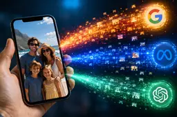 Een telefoon met een foto, datastream naar de AI-platformen