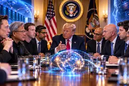 Trump bespreekt AI met Amerikaanse techleiders rond een lange tafel in het Witte Huis.
