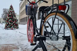 Staigmena: eglutė prie rajono savivaldybės įsižiebia minant dviračio pedalus