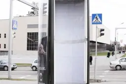Vėjas Alytuje nuplėšė reklamos kolonos duris