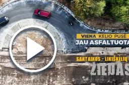 Išasfaltuota viena kelio pusė, ja vyksta eismas