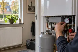 Monteur controleert cv-ketel en radiator voor de winter in Apeldoorn