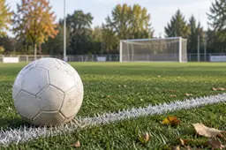 AI-illustratie: voetbal op een leeg amateurvoetbalveld