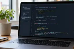 AI-illustratie van een laptop met PHP-programmeercode op het scherm