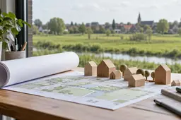 Groen landschap aan een stadsrand. AI-illustratie, geen weergave van een concreet bouwplan.