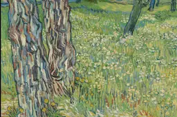 Kröller-Müller.Vincent van Gogh, Boomstammen in het gras, eind april 1890