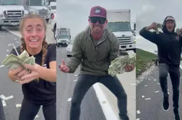 Portavalori perde soldi in autostrada: si scatena il caos per raccoglierli [VIDEO]