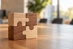 Houten puzzel in modern kantoorruimte