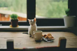 Ahhh, deze kat krijgt geen genoegen van een kop latte macchiato