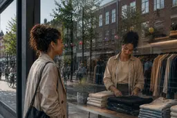 Winkelstraat reflecties en kledingvouwen