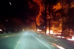 Vliegtuig dropt massive lading water over bosbrand