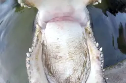 Waaghals zorgt voor een uniek kijkje in de bek van een krokodil