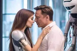 Foto's van Elon Musk zoenend met een robot gaan flink viraal