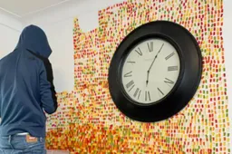 Man plakt duizenden gummybeertjes aan muur om zijn vrouw te verrassen